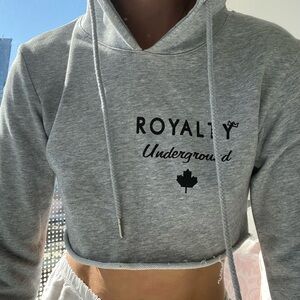 Grey Cropped Hoodie Longsleeve Sweater - Royalty Underground, white version avai